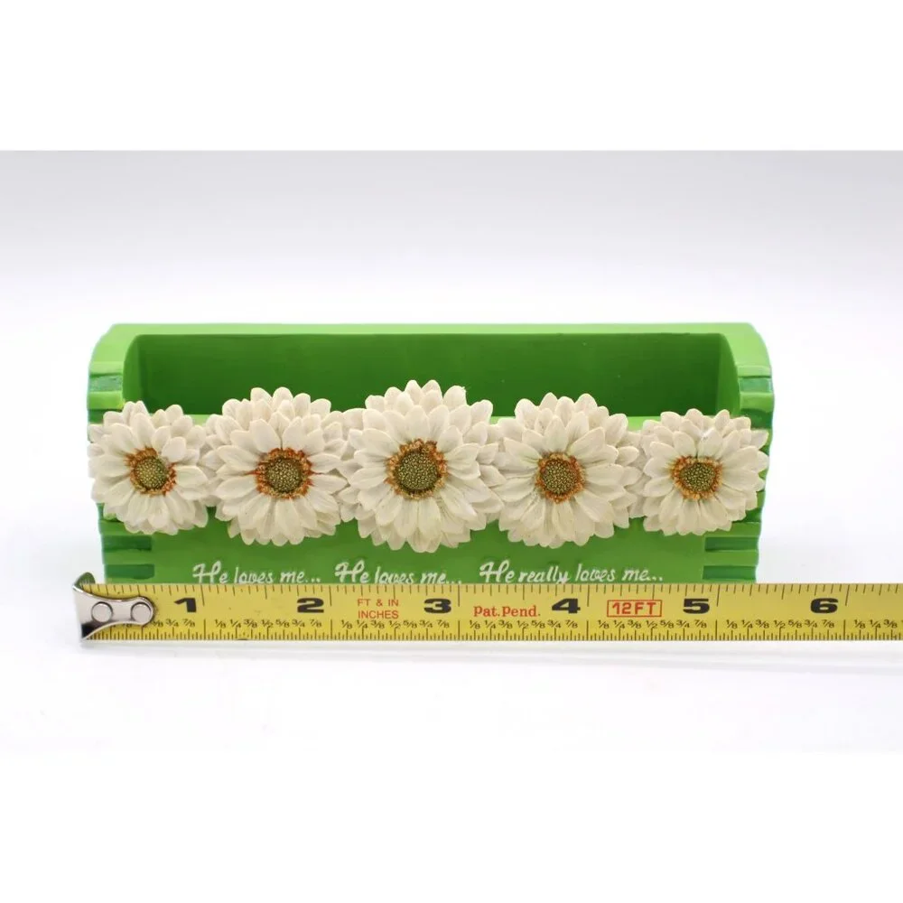 Green Notepad & Pen Holder White Daisy Design 